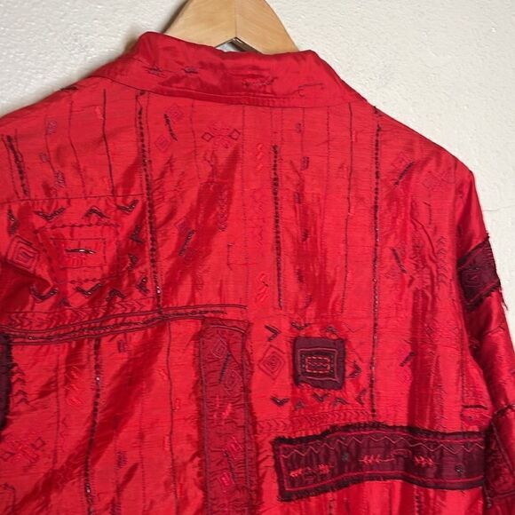 Vintage CHICO'S Women’s Patchwork Red & Black SILK Jacket size Small - Picture 7 of 9
